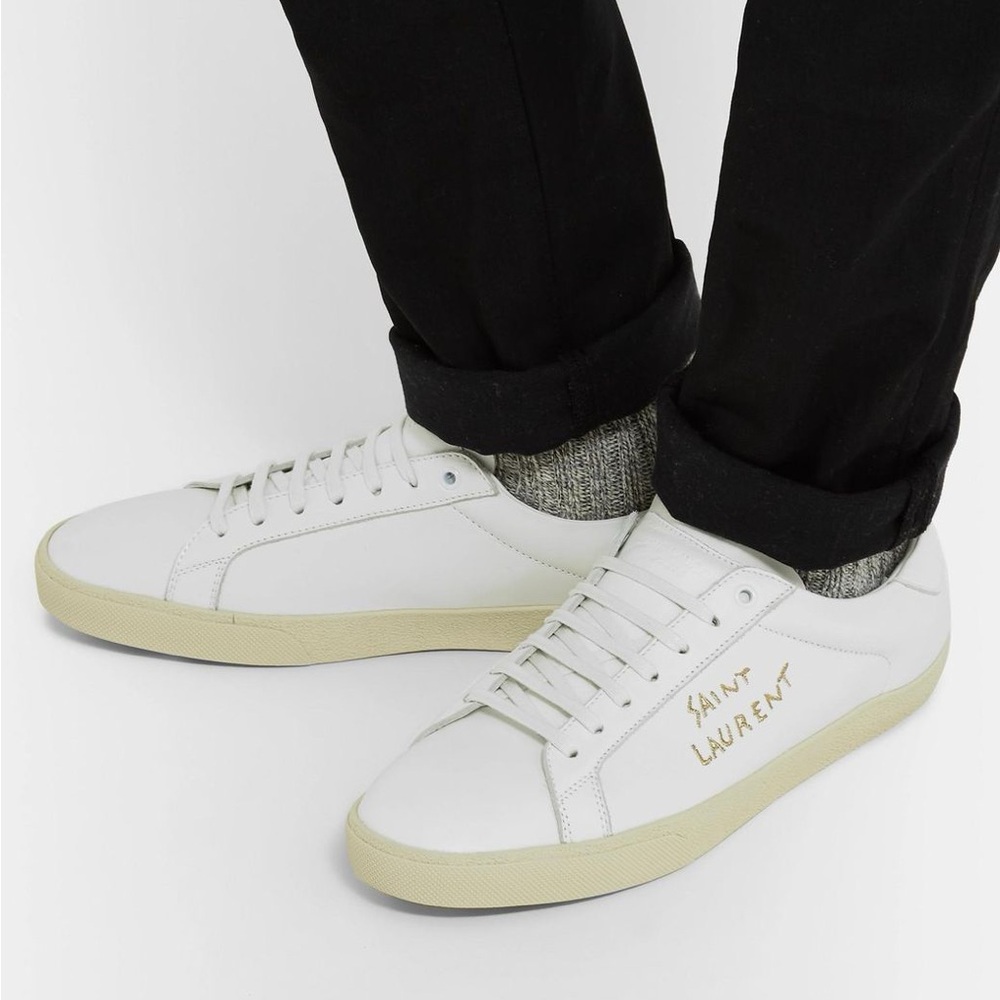 Saint Laurent Men’s SL/06 Court Classic Logo Embroidered Leather Trainers 42